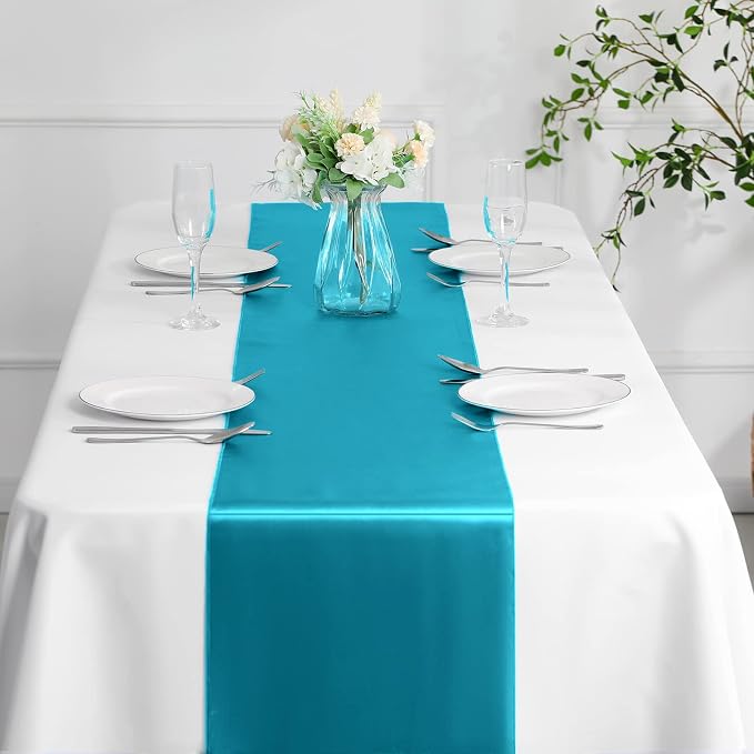 Manyshofu Teal Blue Satin Table Runner 12x72 - Image 7