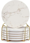 White Marble Coasters Set of 6 Absorbent Ceramic Cute Drink Coaster Holder | by Deceram