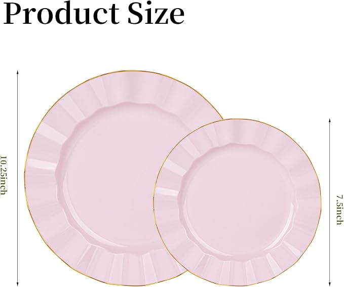 120PCS Pink Plastic Plates, Wavy Plates - Image 2