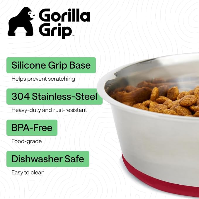 GORILLA GRIP Dog Bowl, Holds 2 Cups, Food Grade 304 Stainless Steel Food and - Image 2