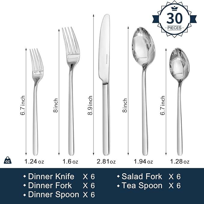 30 Pieces Silverware Set, Flatware Cutlery Set - Image 2
