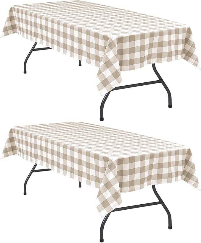 Buffalo Plaid Tablecloth 60 x 84 inch 2 Pack Khaki and White | Waterproof by Hiasan
