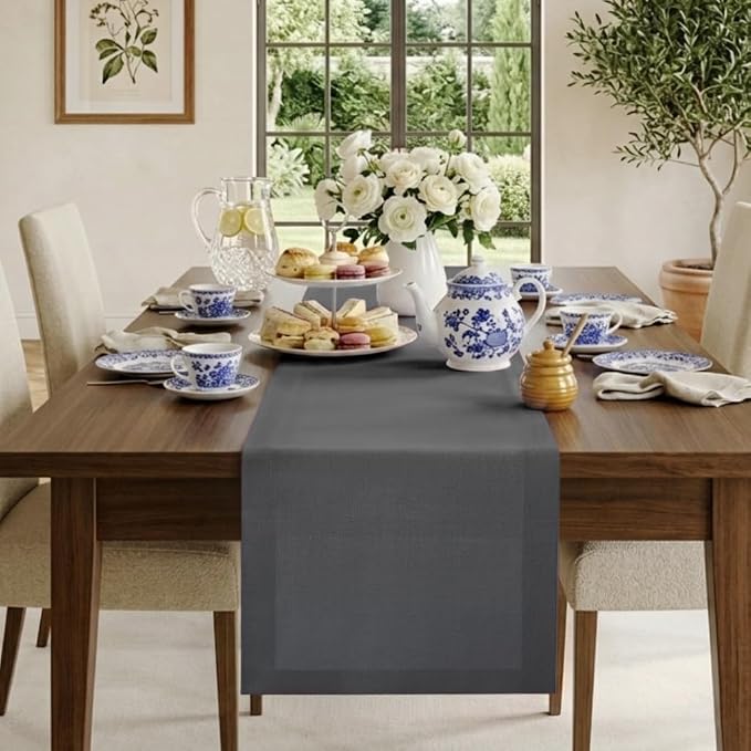 Classic Linen™ by D'Moksha Charcoal Grey Table Runner 72 Inches Long, 100% Pure by DMokshaHomes