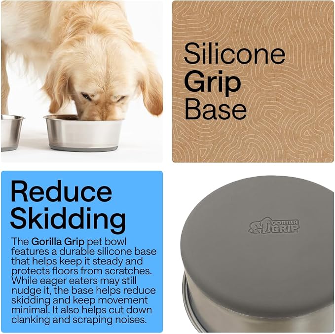 GORILLA GRIP Dog Bowl, Holds 2 Cups, Food Grade 304 Stainless Steel Food and - Image 3