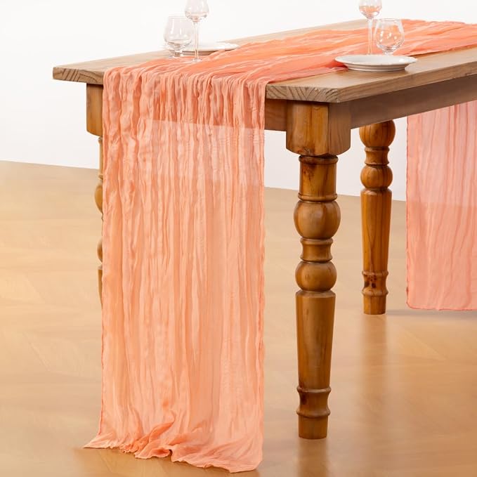 DeZerlor Peach Cheesecloth Table Runner 1 Pack Summer Boho Runner | 120Inches - Image 5