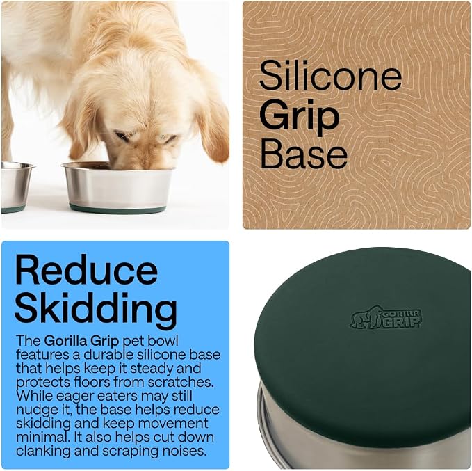 GORILLA GRIP Dog Bowls, Food Grade 304 Stainless Steel, Holds 8 Cups Each Food - Image 3
