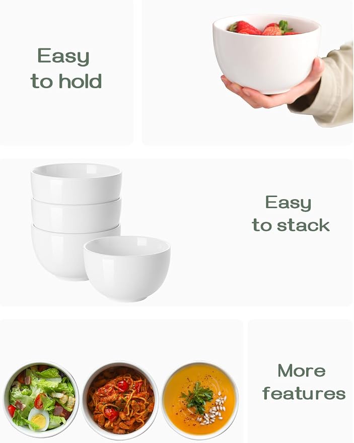 DOWAN Deep Soup Bowls, Ceramic Cereal Bowls, 30 oz, 5.8 in, and sides. - Image 4