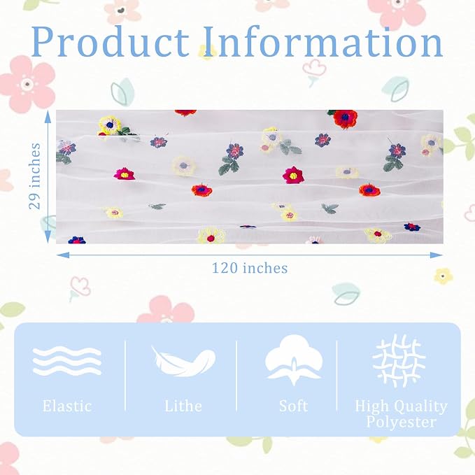 BINBE 12pcs Daisy Spring Table Runner Embroidery Gauze 10FT Florals Seasonal - Image 4