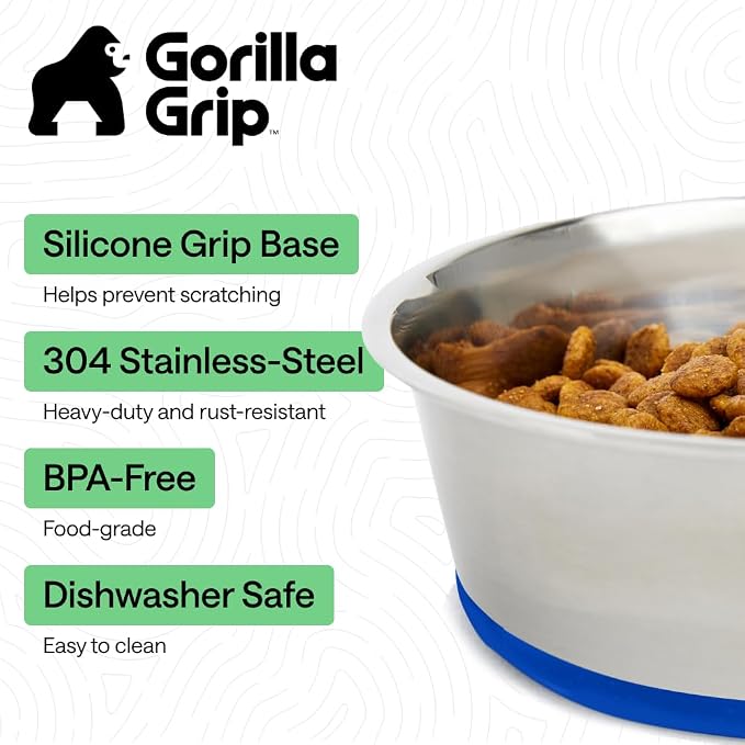 GORILLA GRIP Dog Bowls, Food Grade 304 Stainless Steel, Holds 2 Cups Each Food - Image 2