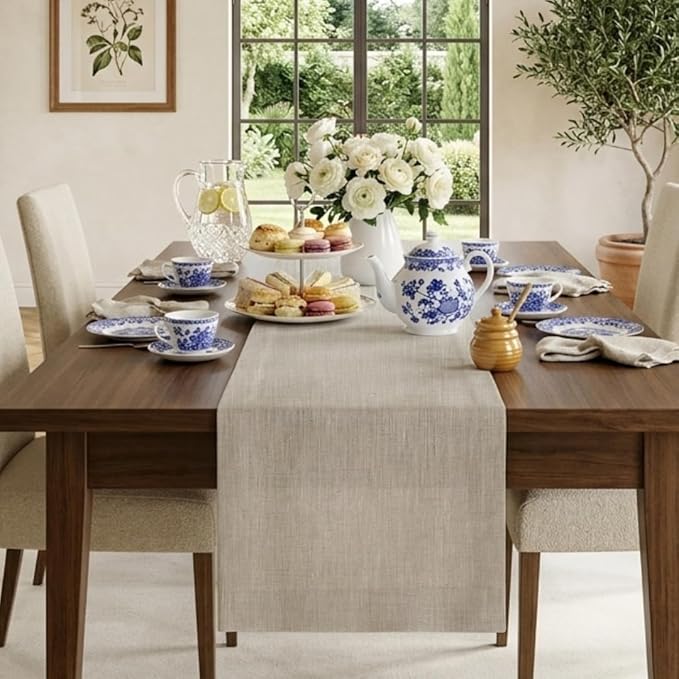 Classic Linen™ by D'Moksha Natural Table Runner 108 Inches Long, 100% Pure Linen by DMokshaHomes