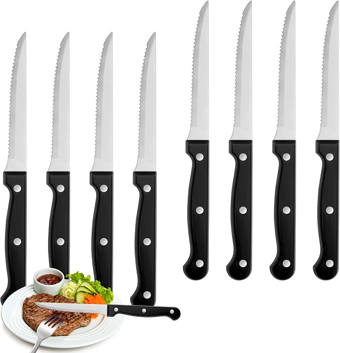 Steak Knives Set of 12, Sharp Triple Rivet Steak Knife Sets, High-Carbon by WISKEMA