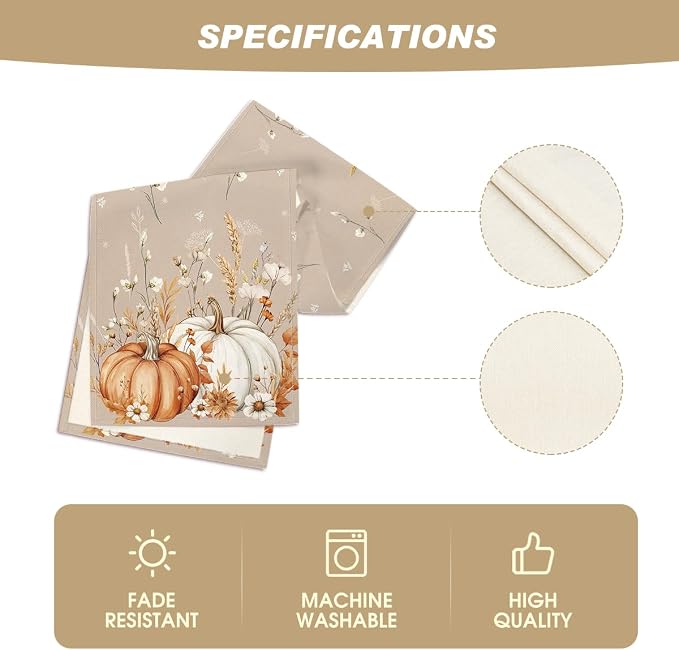 Artoid Mode 210 GSM Fall Table Runner 13x90 Inch Home Party Decor | Pumpkins - Image 5