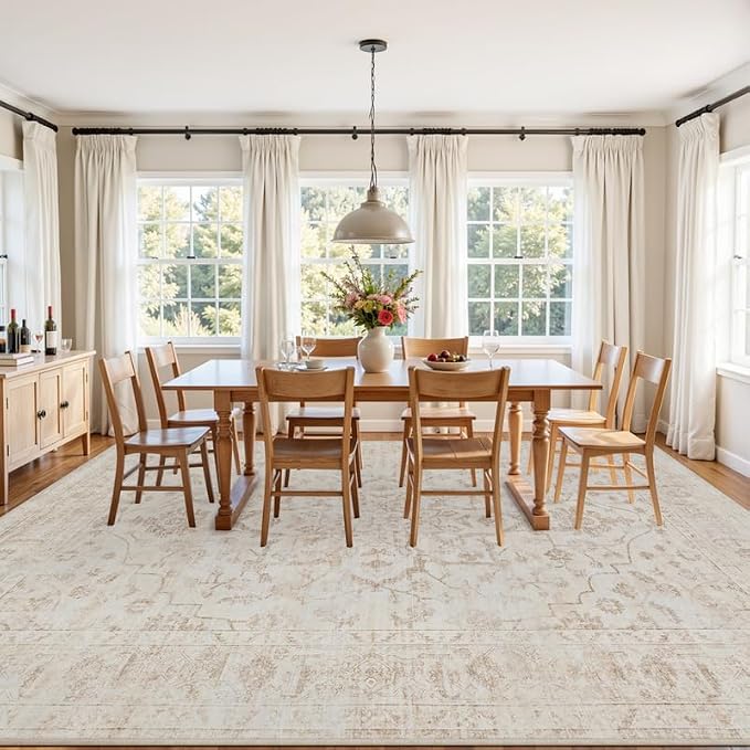 Area Rugs 9x12 Living Room: Vintage Boho Neutral Washable Rug Indoor Soft Large - Image 3