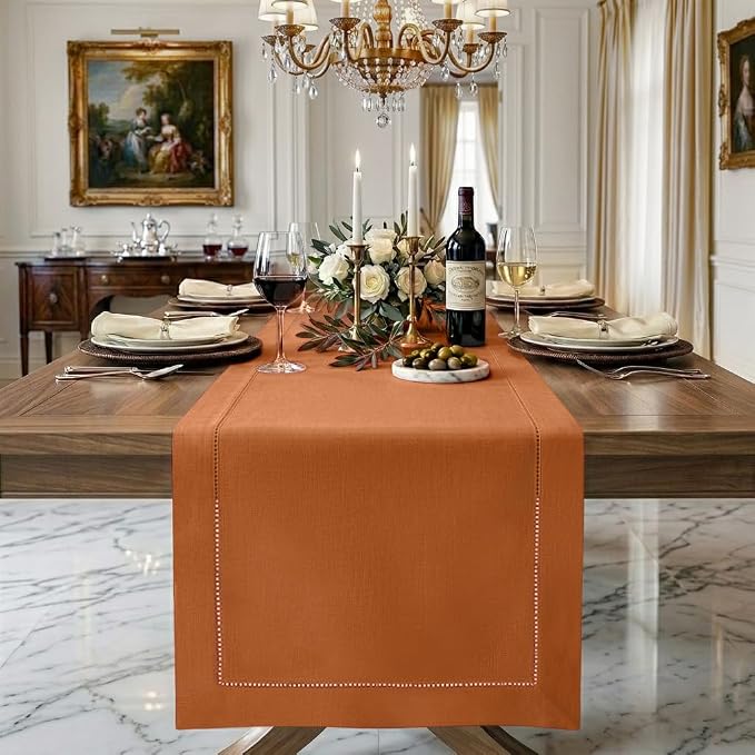 Signature Linen™ by D'Moksha Rust Table Runner 72 Inches Long, 100% Pure Linen by DMokshaHomes