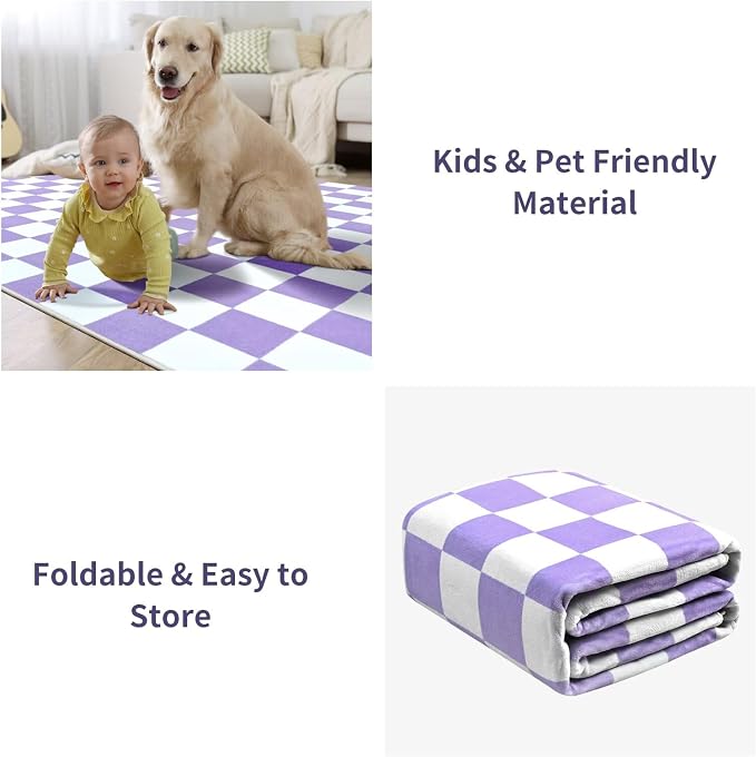 Terrug Purple and White Checkered Area Rug - Image 7