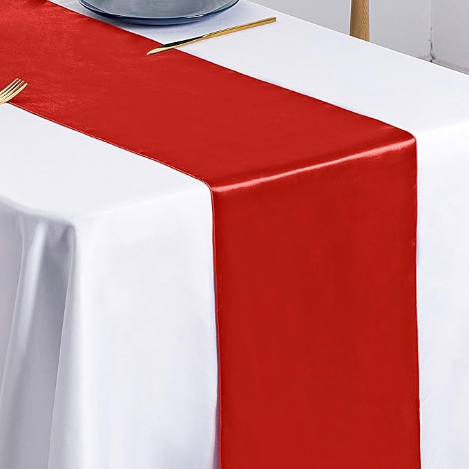 SiinvdaBZX 24 Pcs Red Satin Table Runner 12 x 108 inches Long | Bright Smooth - Image 5