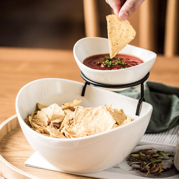 YHOSSEUN Chip and Dip Serving Set, Tiered Serving Bowl Chip Bowls - Image 4