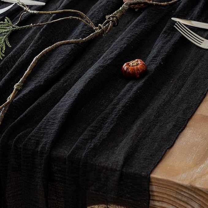 3Pcs Halloween Holiday Black Cheesecloth Table Runner 120 Inch - Image 2