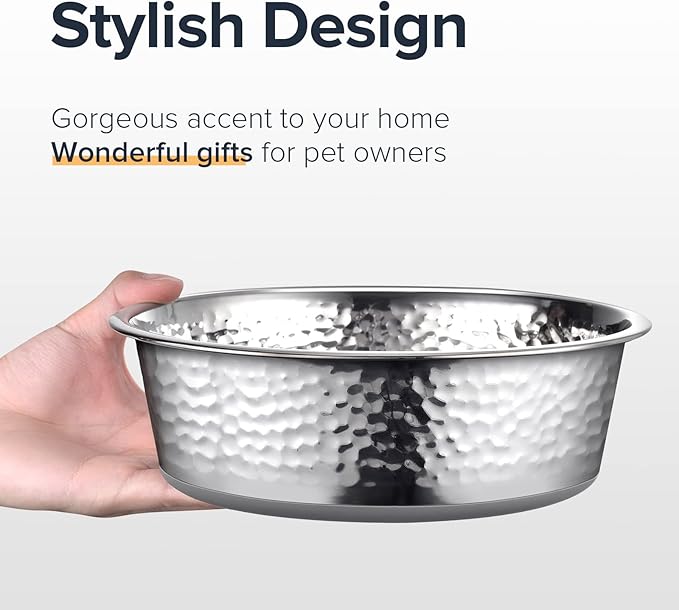URBUDDIES 2 Pack Hammered Stainless Steel Cat Bowls, 2 Cup, Dishwasher Safe - Image 5