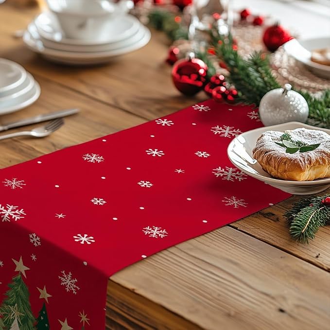 Christmas Table Runner 13x72 Inch, Snowflakes Trees Winter Decor | Holiday - Image 5