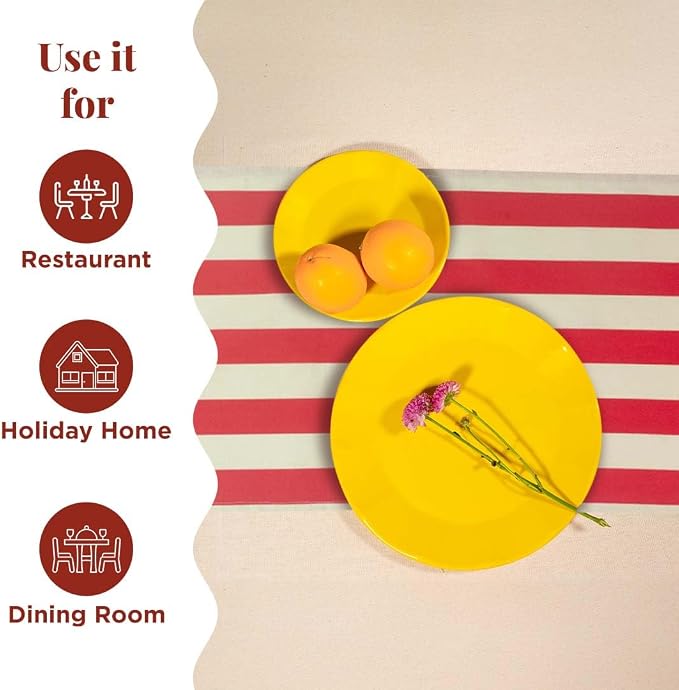 Folkulture Table Runner 108 inches Long | Vertical Striped White & Red Table - Image 5