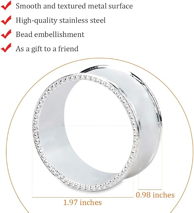 6 Pcs Stainless Steel Bead Side Napkin Rings - Image 2