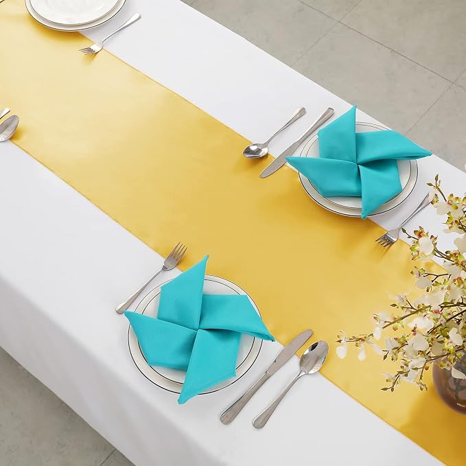 Horbaunal 12 Pack Yellow Gold Satin Table Runner 12 x 108 Inch | Smooth Table - Image 5