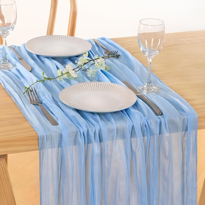 2 Pack Baby Blue Cheesecloth Table Runner 10ft Baby Shower Table Decor | - Image 3