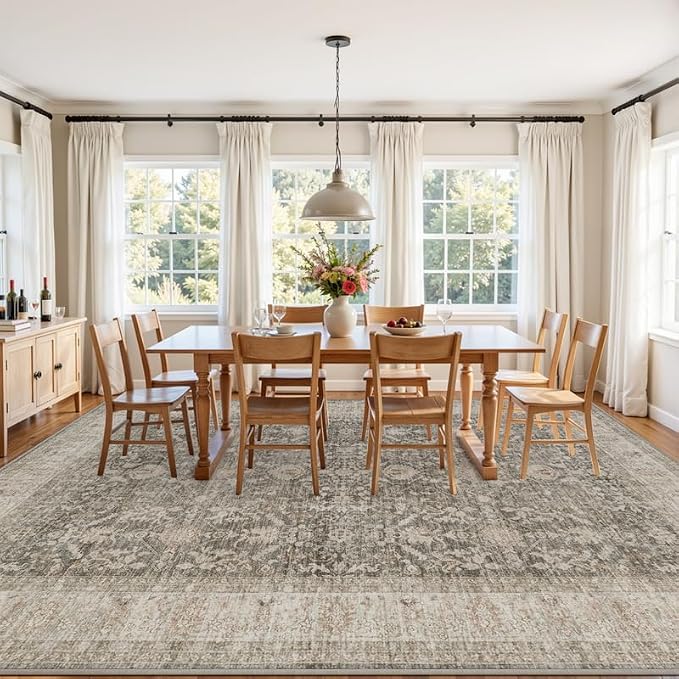 10x12 Area Rug for Living Room: Vintage Boho Neutral Washable Rug Indoor Soft - Image 3