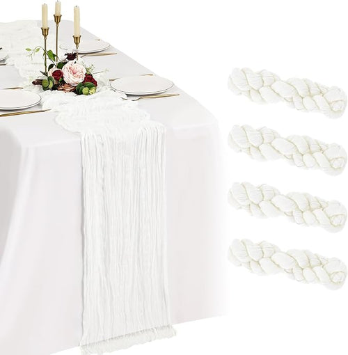 4 Pack Cheesecloth Table Runner 10FT Ivory White Table Runner Boho Gauze Cheese by Showgeous