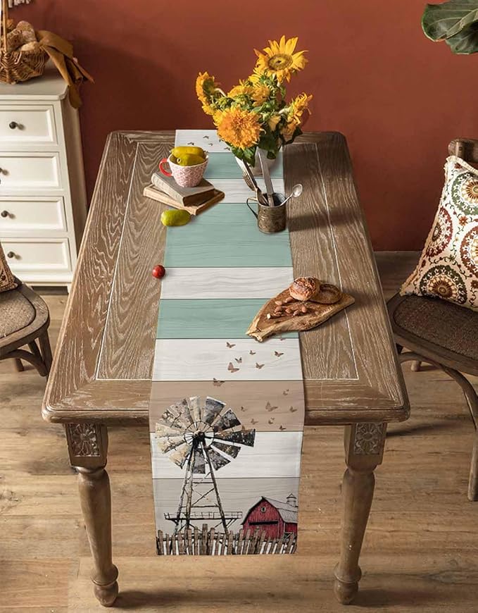 Farmhouse Windmill Table Runners 90 Inches Long, Cotton Linen Fabric Table - Image 4