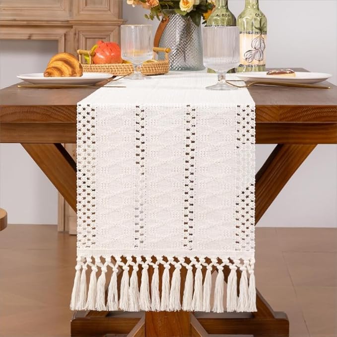 MLMW Ivory Table Runner 60 inches Boho Coffee Farmhouse Spring Easter Rustic - Image 4