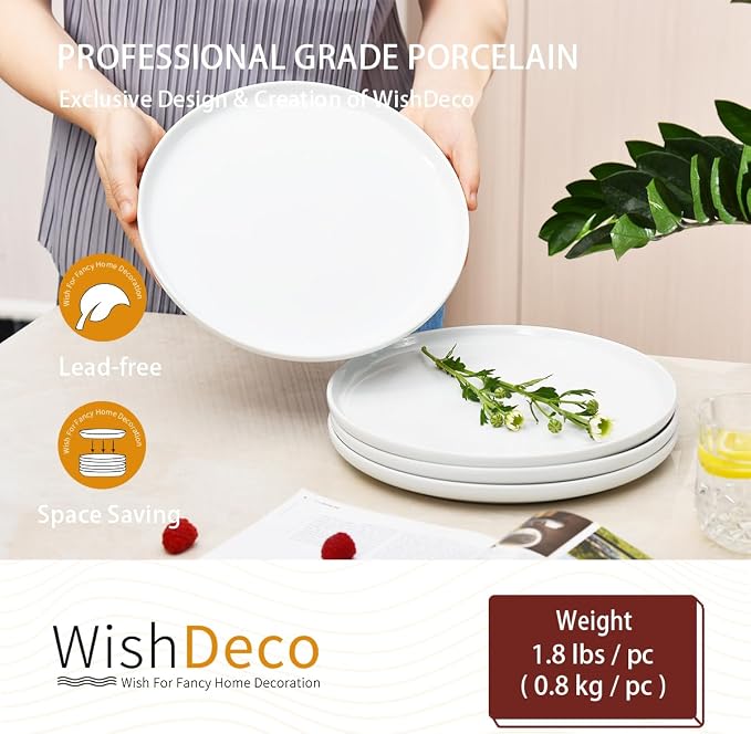 White Dinner Plates Set of 4, Ceramic Dining Plates 10.5 inch, Large Salad Plate - Image 4
