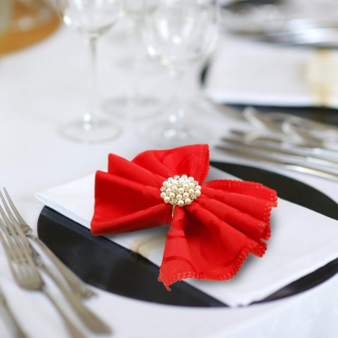 Hotop 144 Pcs Gold Napkin Rings Pearls and Flower Napkin Buckles Rhinestone - Image 4