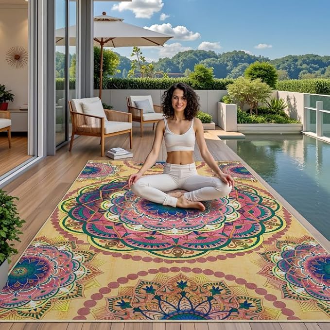 Arenarug Meditation Indoor Outdoor Rug 8x10 ft Mandala Pattern Rug Boho Style - Image 3