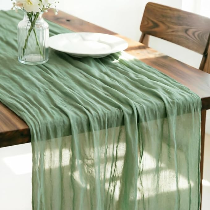Sage Cheesecloth Table Runner 120 Inches 10 Ft Gauze Table Runner | Summer Boho by LINXTAR