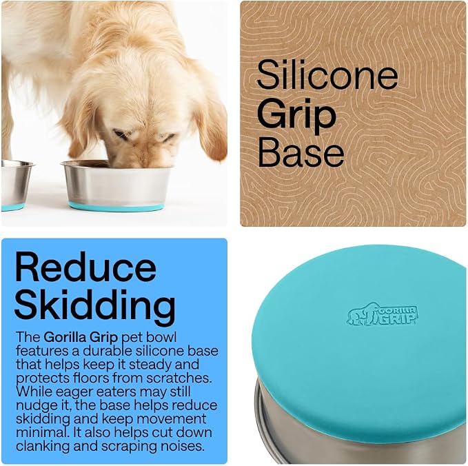 GORILLA GRIP Dog Bowls, Food Grade 304 Stainless Steel Holds 6 Cups Each Food - Image 3