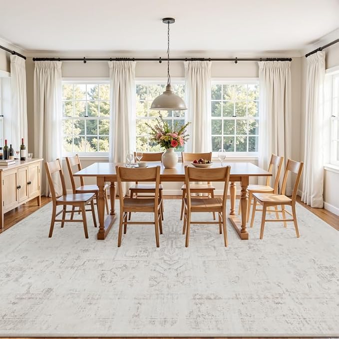 10x12 Area Rug for Living Room: Vintage Boho Neutral Washable Rug Indoor Soft - Image 3