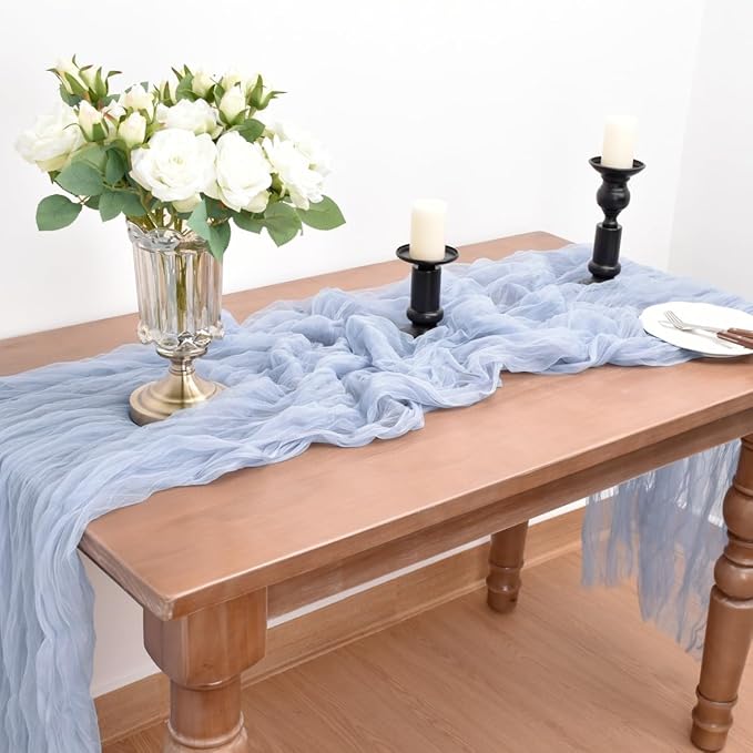 Blue Cheesecloth Table Runner Cheese Cloth Wedding Birthday Party Decor | 10Ft - Image 3