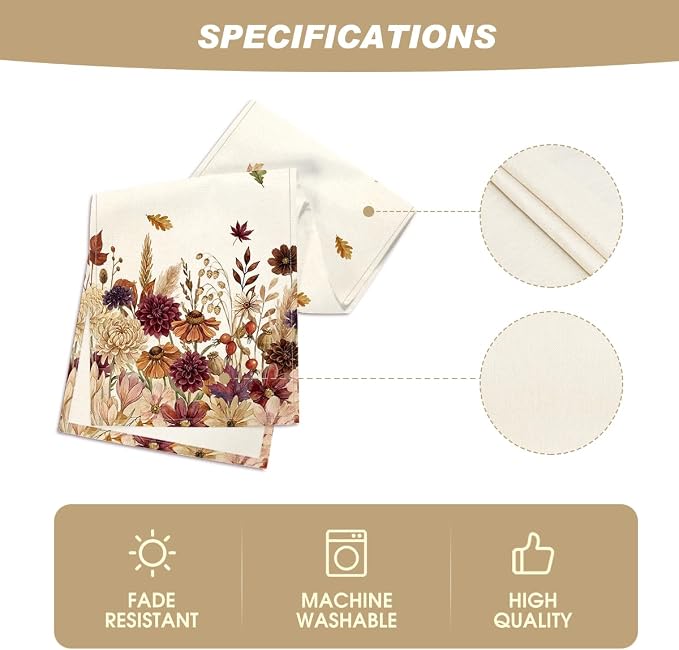 Artoid Mode 210 GSM Fall Table Runner 13x108 Inch Home Party Decor | Watercolor - Image 5