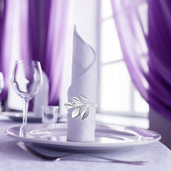 Hotop Set of 24 Leaf Napkin Rings Silver Metal Napkin Rings Holders Bulk - Image 5
