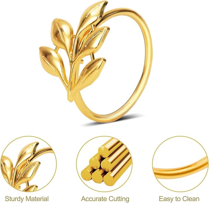 KPOSIYA Set of 12 Leaf Napkin Rings Metal Gold Napkin Holder Table Napkin Rings - Image 3