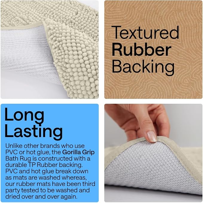 GORILLA GRIP Bath Rug Mat 48x24, Thick Absorbent Chenille, Quick Dry Microfiber - Image 3