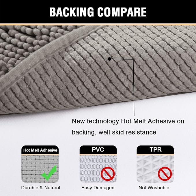 H.VERSAILTEX Bath Mat for Bathroom Non Slip Luxury Chenille Ultra Soft Bath - Image 6