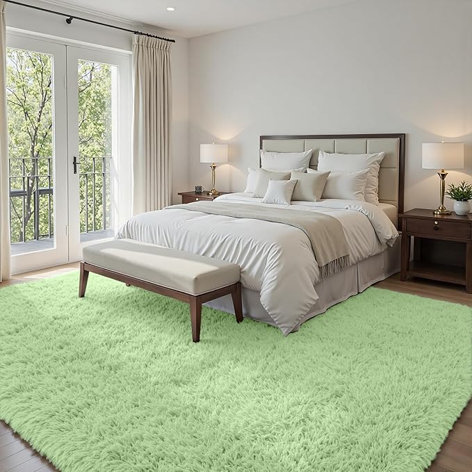 6x9 Area Rugs for Living Room Rug: Soft Fluffy Shag Mint Green Rugs for Bedroom - Image 3