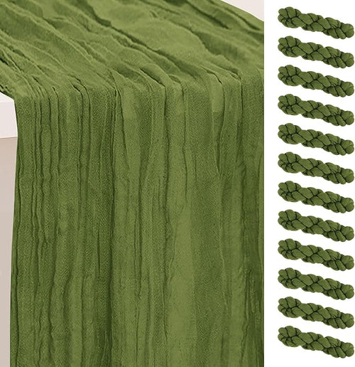 12 Pack Olive Green Cheesecloth Table Runner 35x120 Inch 10Ft Rustic Gauze by SuBleer