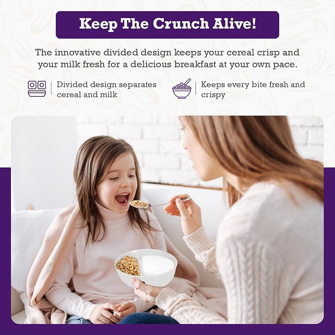 2 Pack - Just Crunch Anti-Soggy Cereal Bowl - Keeps Cereal Fresh & Crunchy | - Image 3