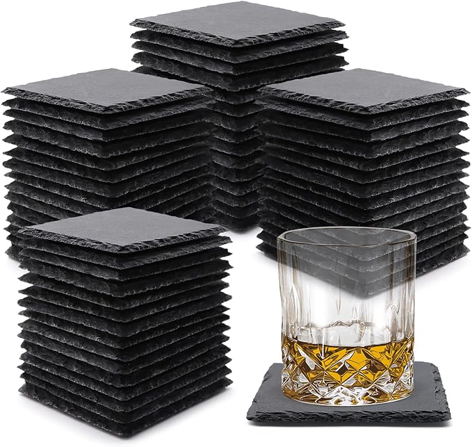 VIBRATITE 60 Pack 4 Inch Square Black Slate Drink Coasters | Laser Engraving by VIBRATITE