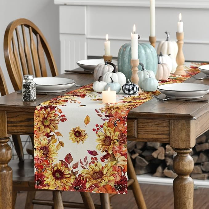 Artoid Mode 210 GSM Fall Table Runner 13x120 Inch Home Party Decor | Sunflower - Image 3