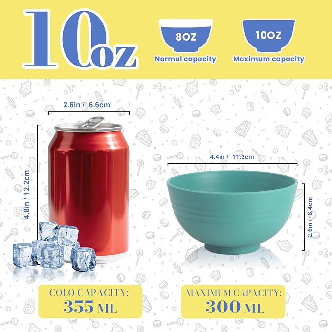 Wheat Straw Bowls 10 OZ, Unbreakable Ice Cream Bowls Set of 6, Reusable Mini - Image 3
